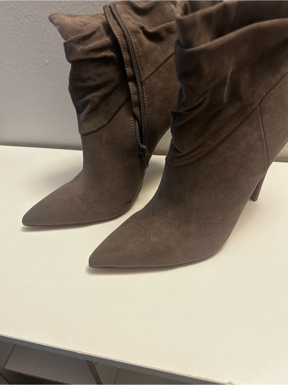 JustFab Brown Pointed Toe Suede Stiletto Ankle Boots